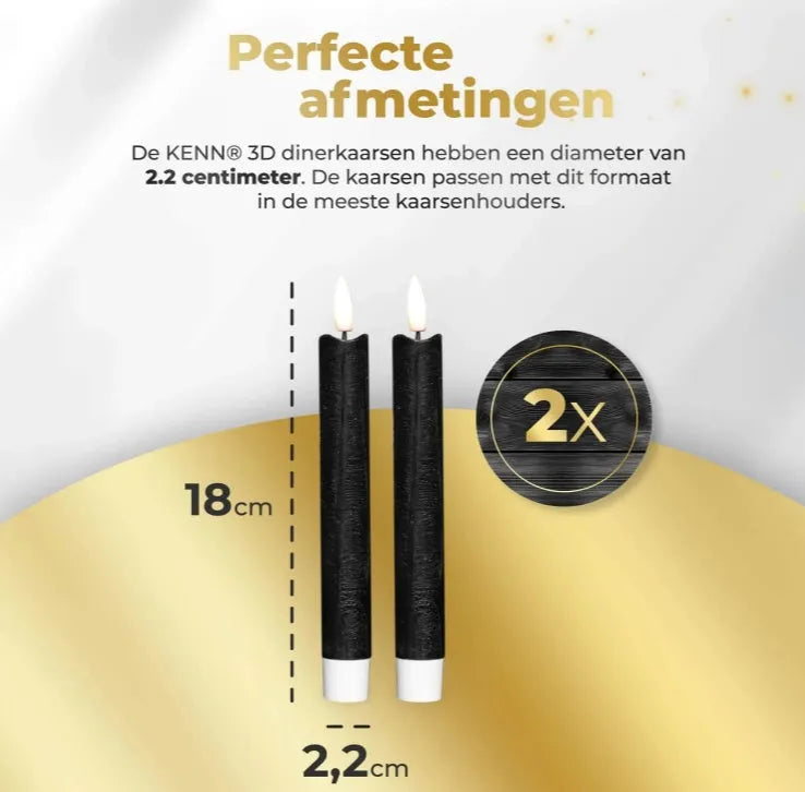 Black LED taper candle with realistic 3D yellow flame effect
