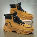 Men's black and yellow Martin boots with high-top design and injection-moulded soles