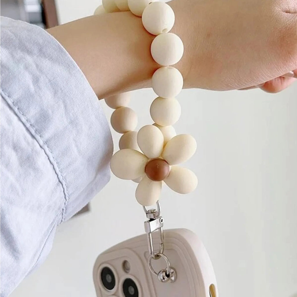 White matte frosted TPU phone case with little flower lanyard for iPhone