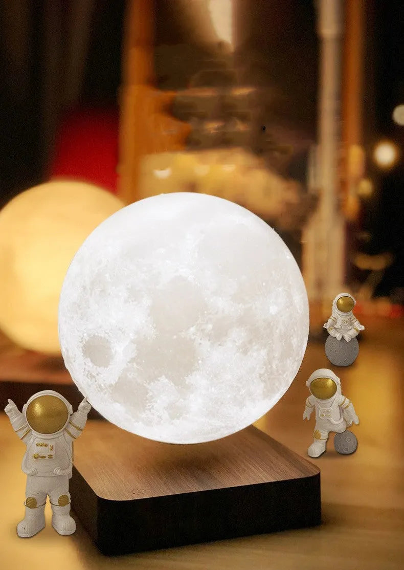 Maglev floating night light with levitating moon and planet models, LED atmospheric lighting with USB power