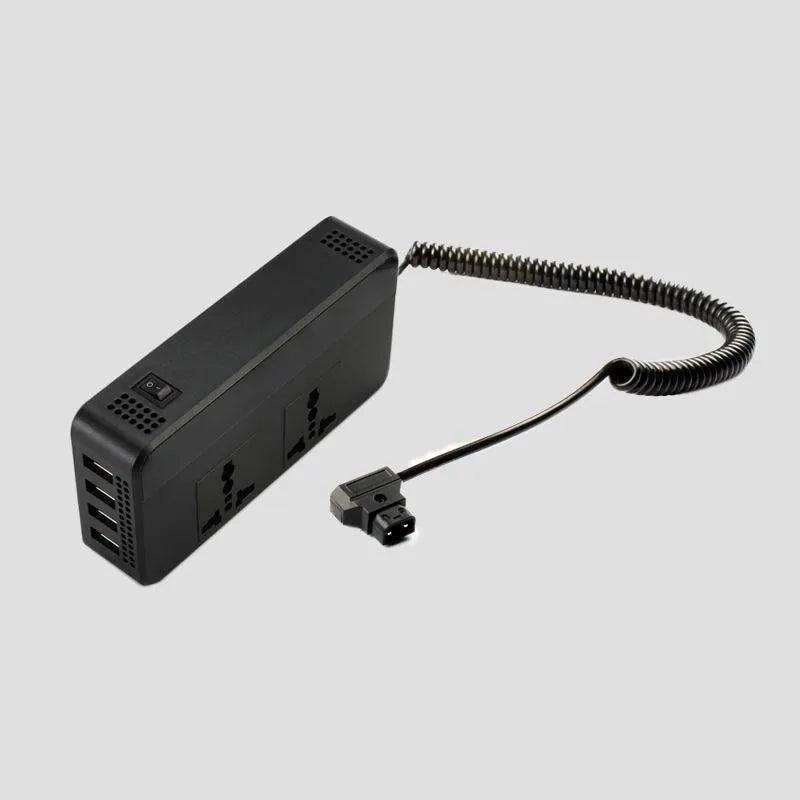 Automotive power inverter with 220V AC and USB outputs, PC fireproof housing, dimensions 149 by 74 by 35 mm