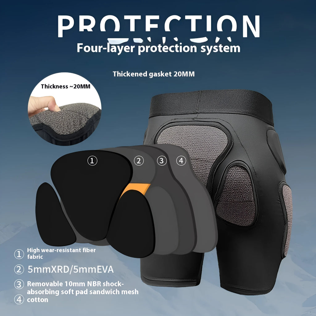 X-ray diffraction ski protective gear set with hip and knee pads for inner wear sports protection