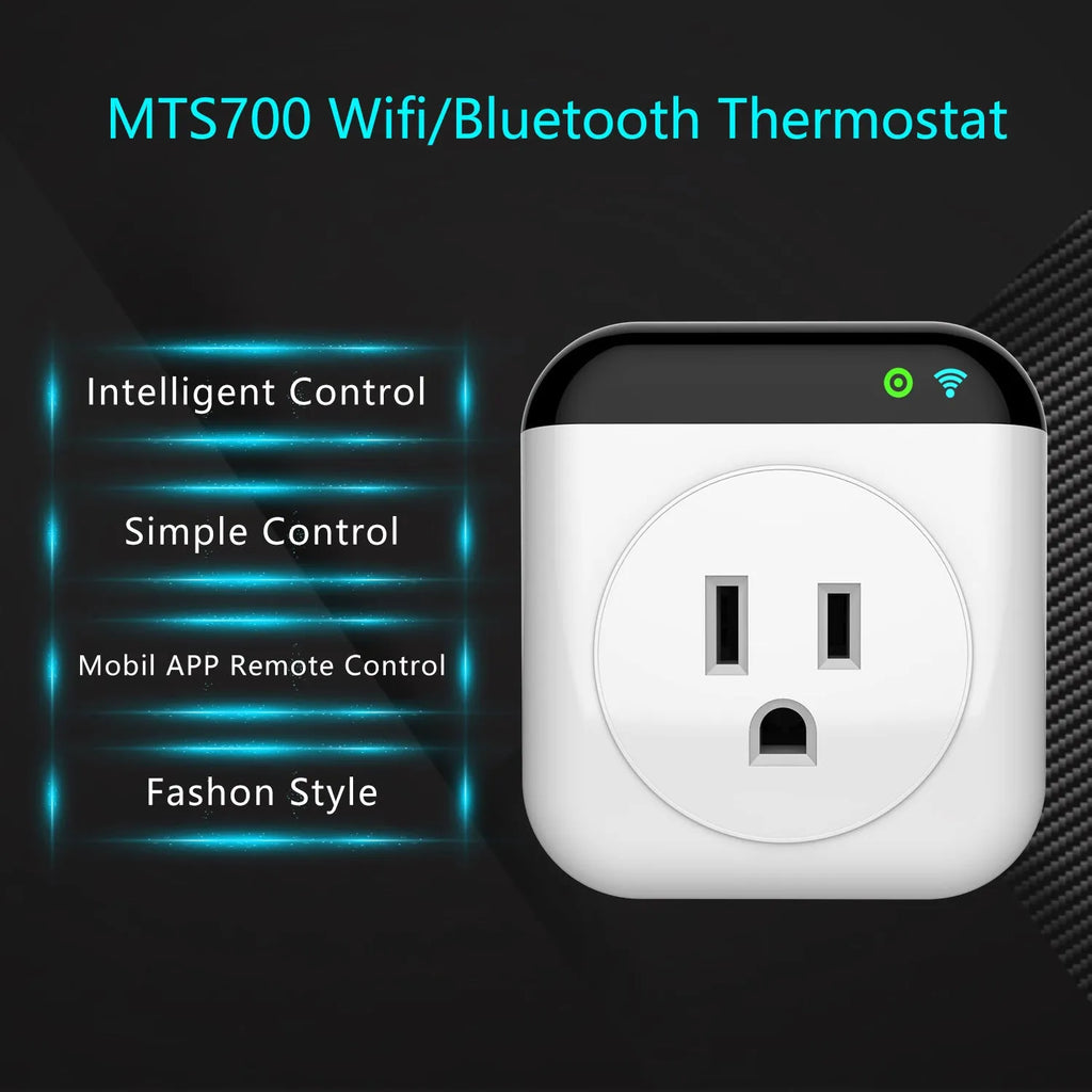 White Tuya WiFi smart socket with temperature sensor probe and US three-pin plug