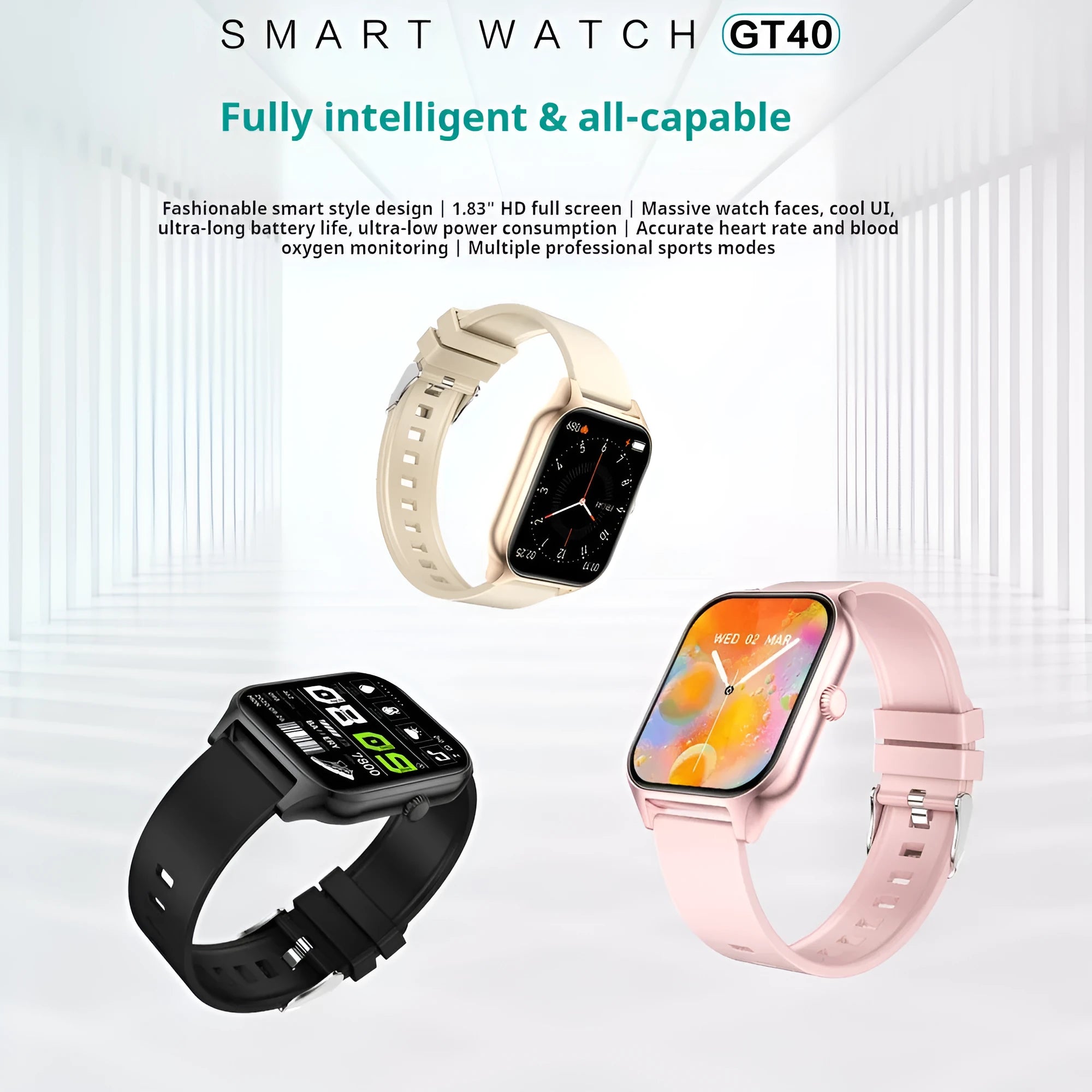 Multi-sport mode watch with custom dial, sleep monitoring, step counting, rose gold alloy case 12mm thickness gift box
