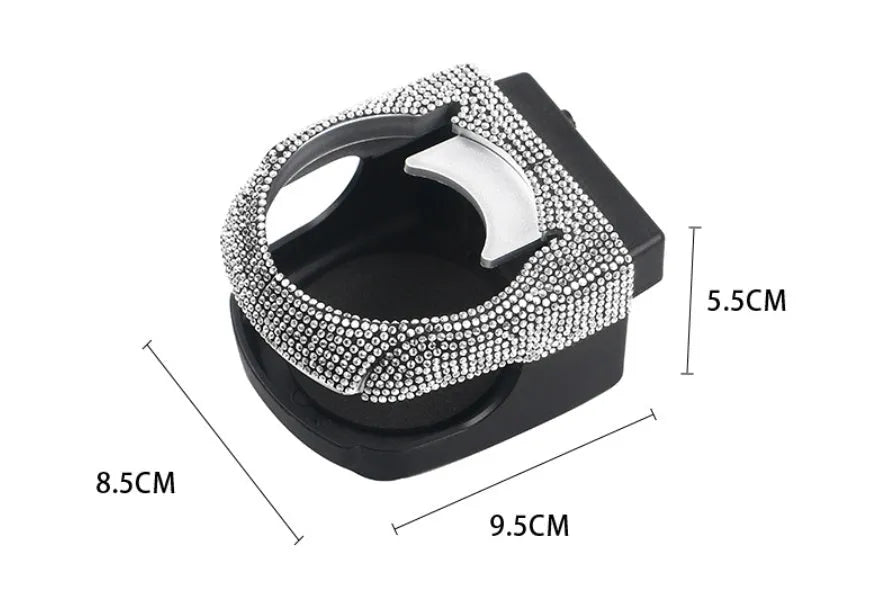 Car interior water cup holder bracket mounted on air vent with rhinestone decoration
