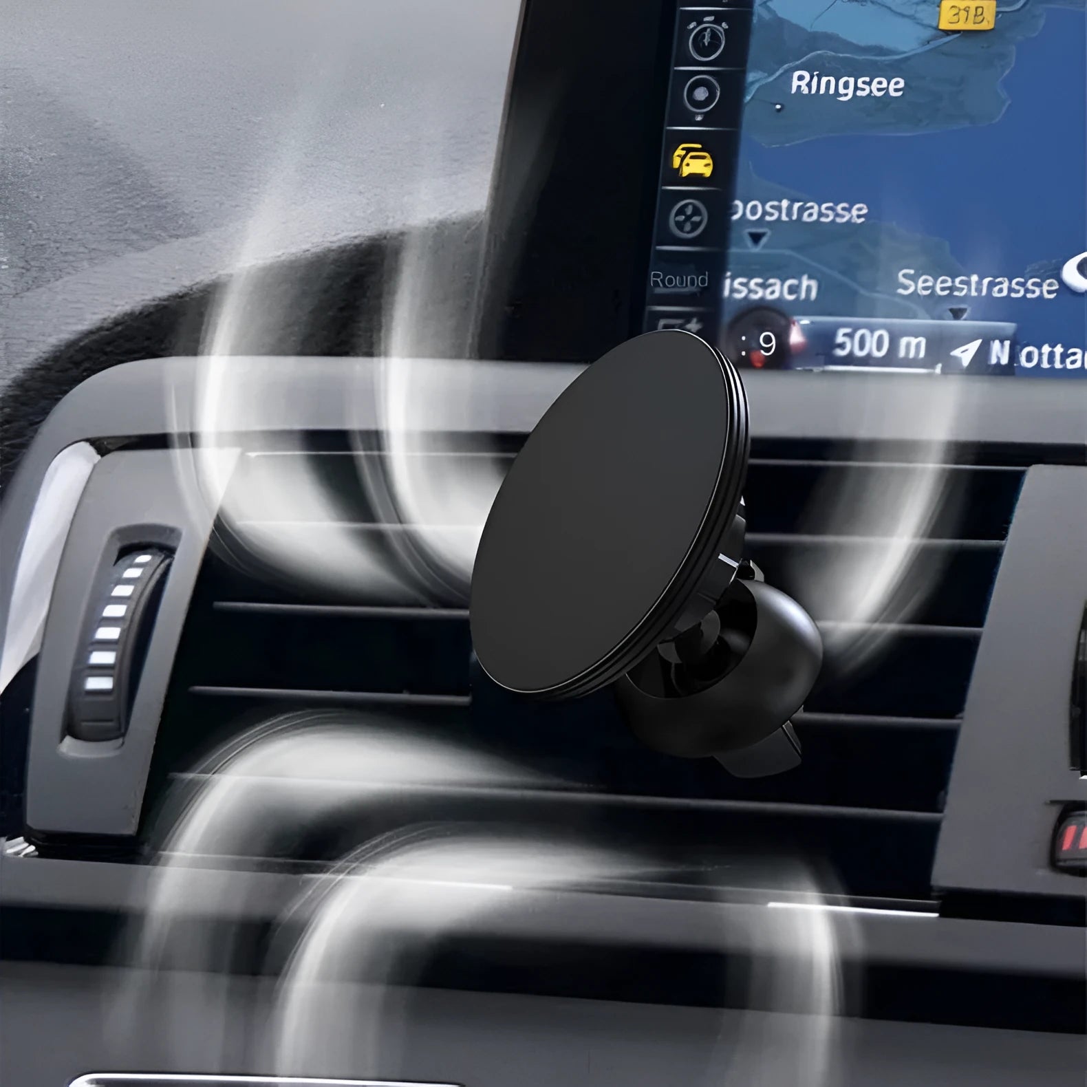 Black aluminium alloy magnetic car air vent phone holder with adjustable ball head