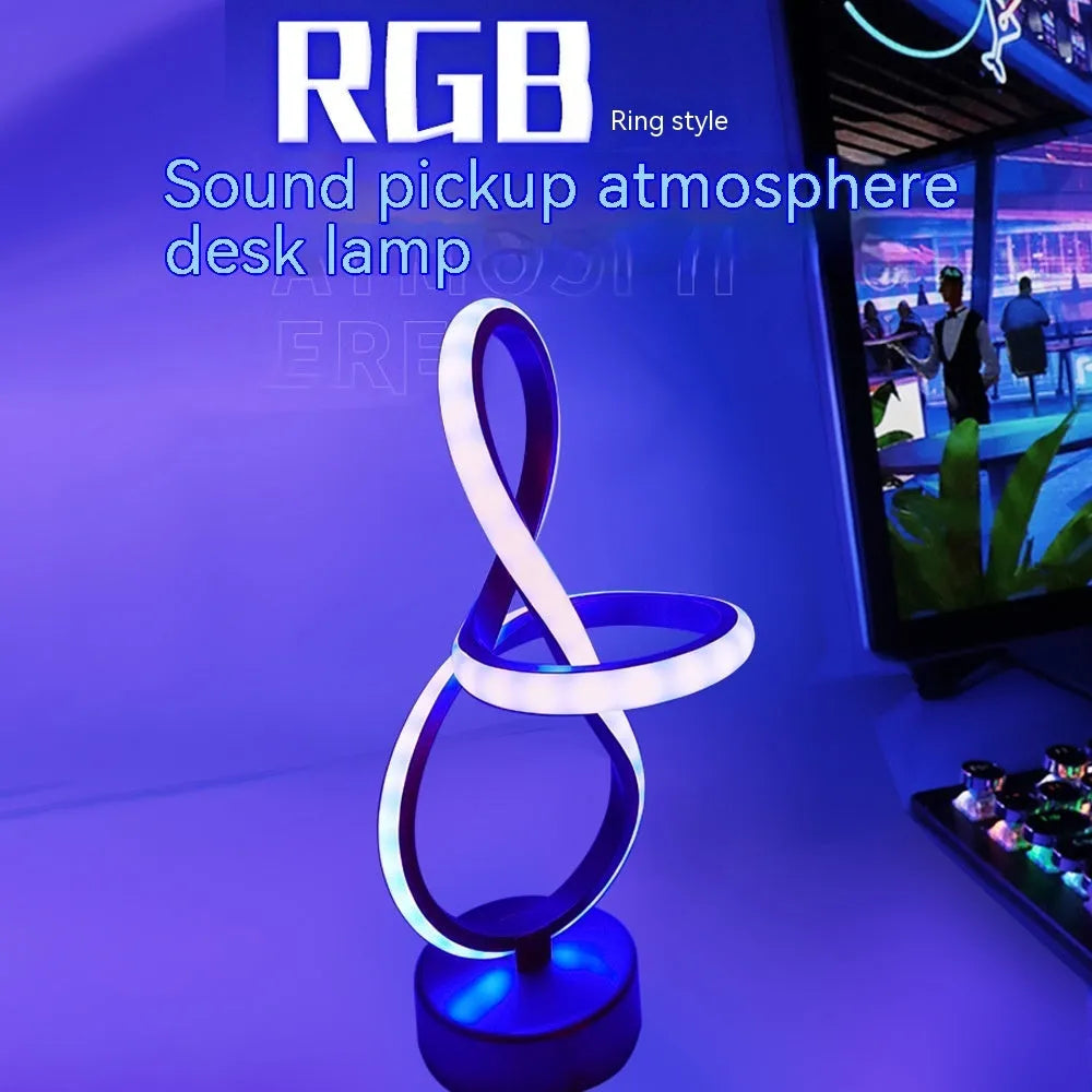 Black musical note-shaped Bluetooth LED light with app remote control on a bedside table.
