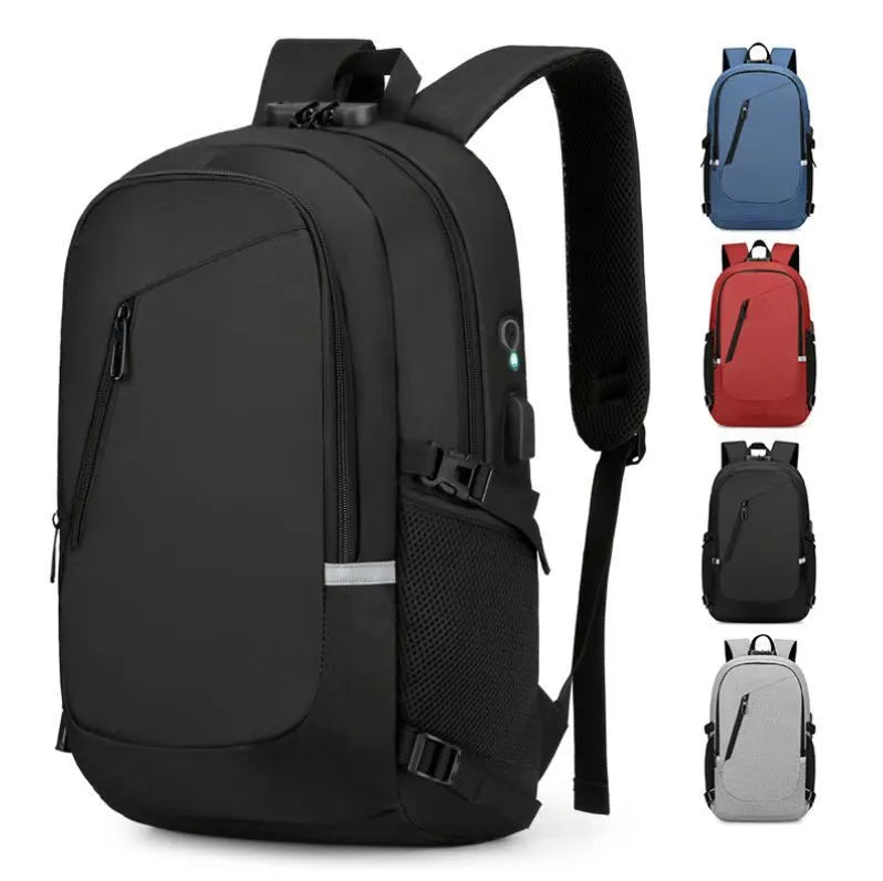 Street trend style computer backpack in Oxford cloth, shown in blue, with dimensions 50cm by 19cm by 31cm.