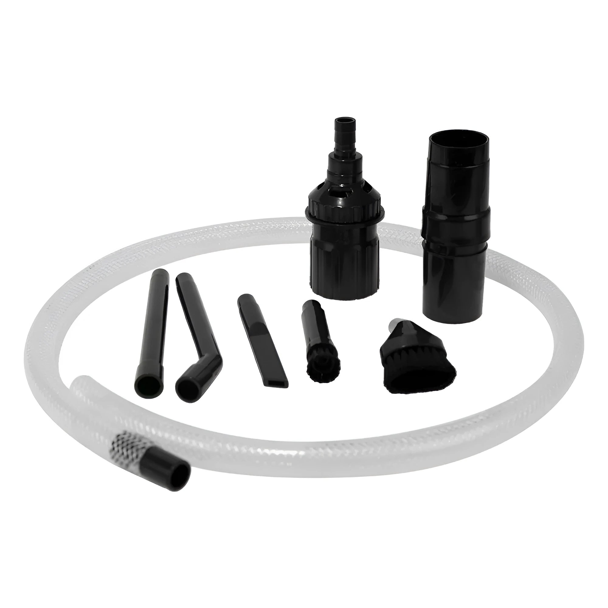 Eight-piece vacuum cleaner accessory set with small suction head for confined space cleaning
