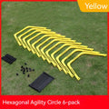 Six foldable hexagon football agility training rings in yellow, green, and orange colours