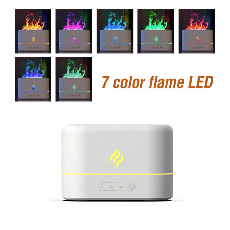 Black and white 7-colour flame effect humidifier with USB power and water tank