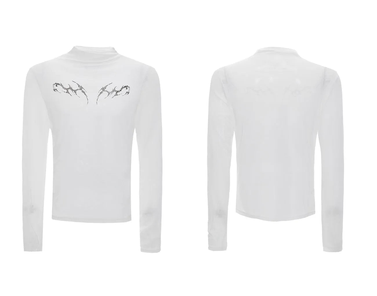 Black mesh slim-fit long sleeve women's shirt with ice-feel cooling fabric on a hanger.