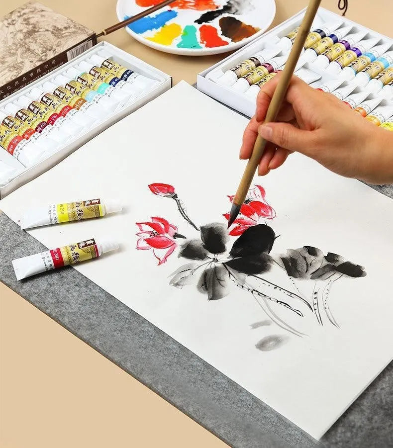 18 colour Chinese painting pigment set with 12ml bottles and plant coating pen