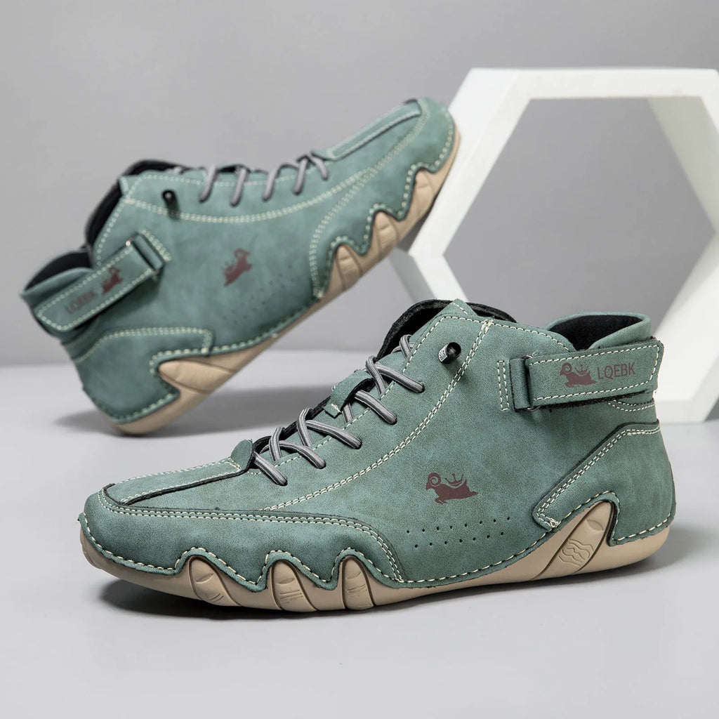Men's brown octopus style Martin boots with high-top design and visible stitching details
