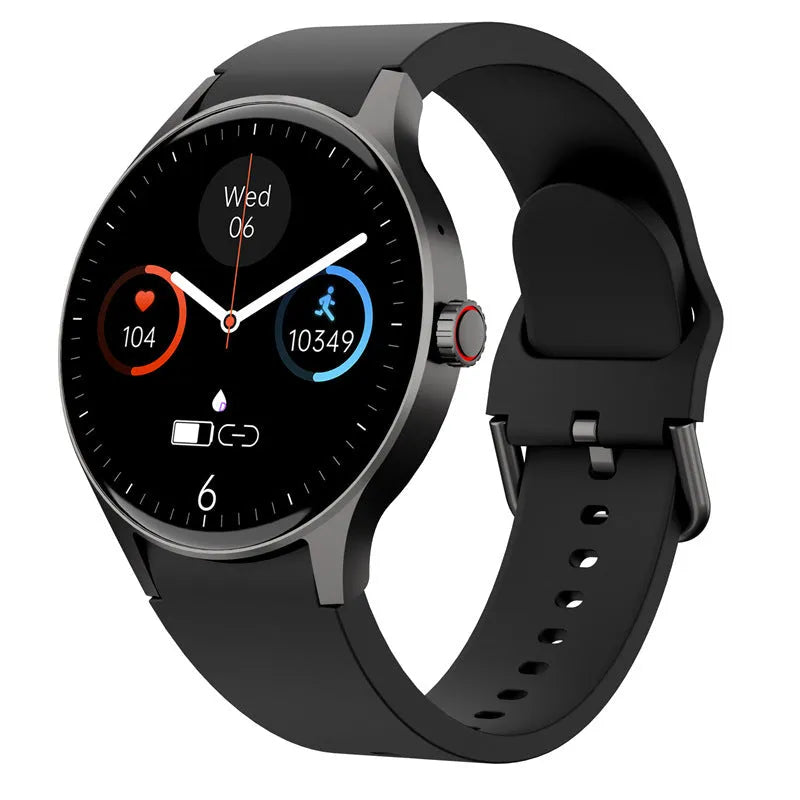 Men's and women's round screen smart sport watch with IP68 waterproof rating on wrist