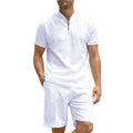 Men's solid colour polo shirt and trousers two-piece set in beaded bird's eye polyester fabric