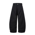 Men's black pleated machete casual trousers with wide-leg loose-fitting design
