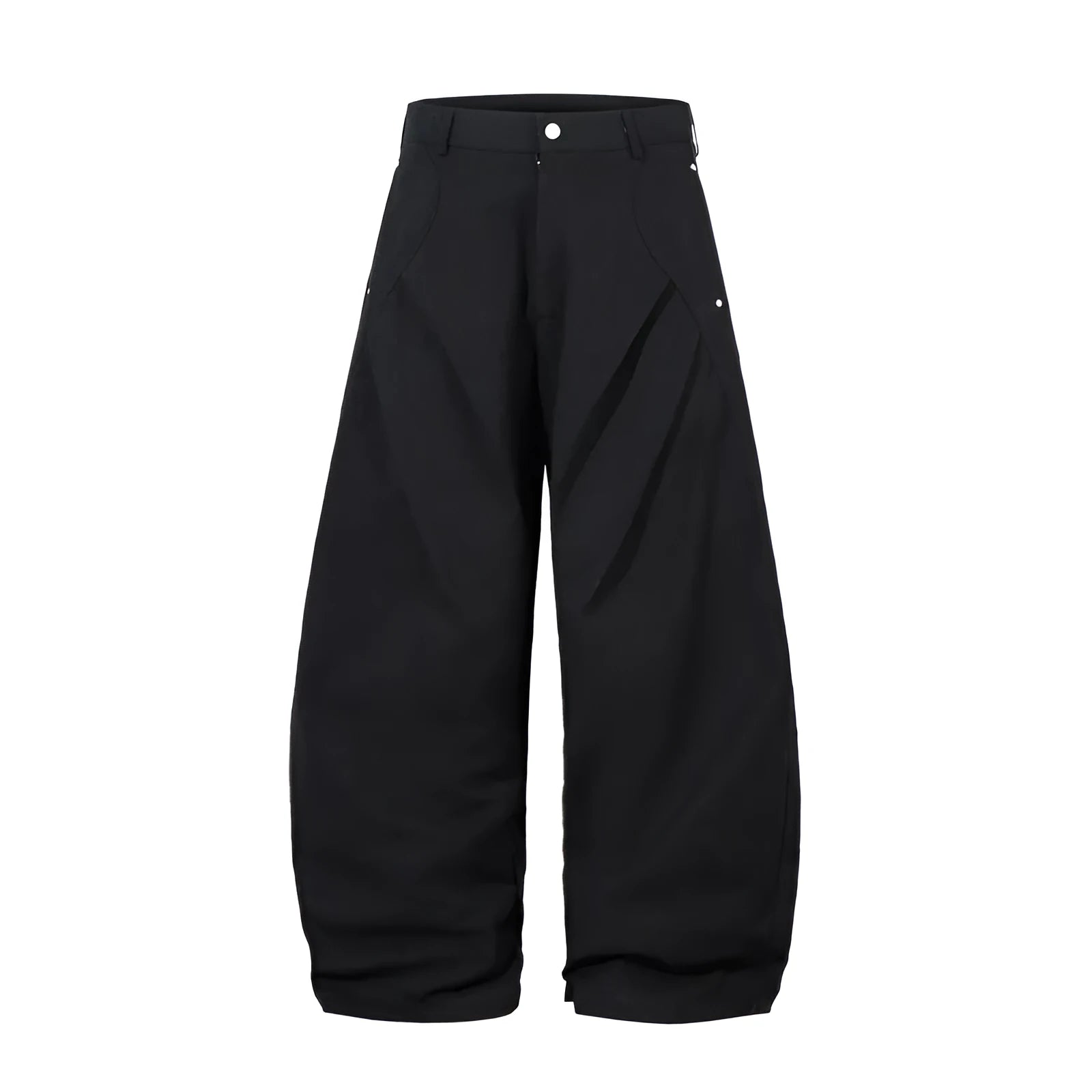 Men's black pleated machete casual trousers with wide-leg loose-fitting design