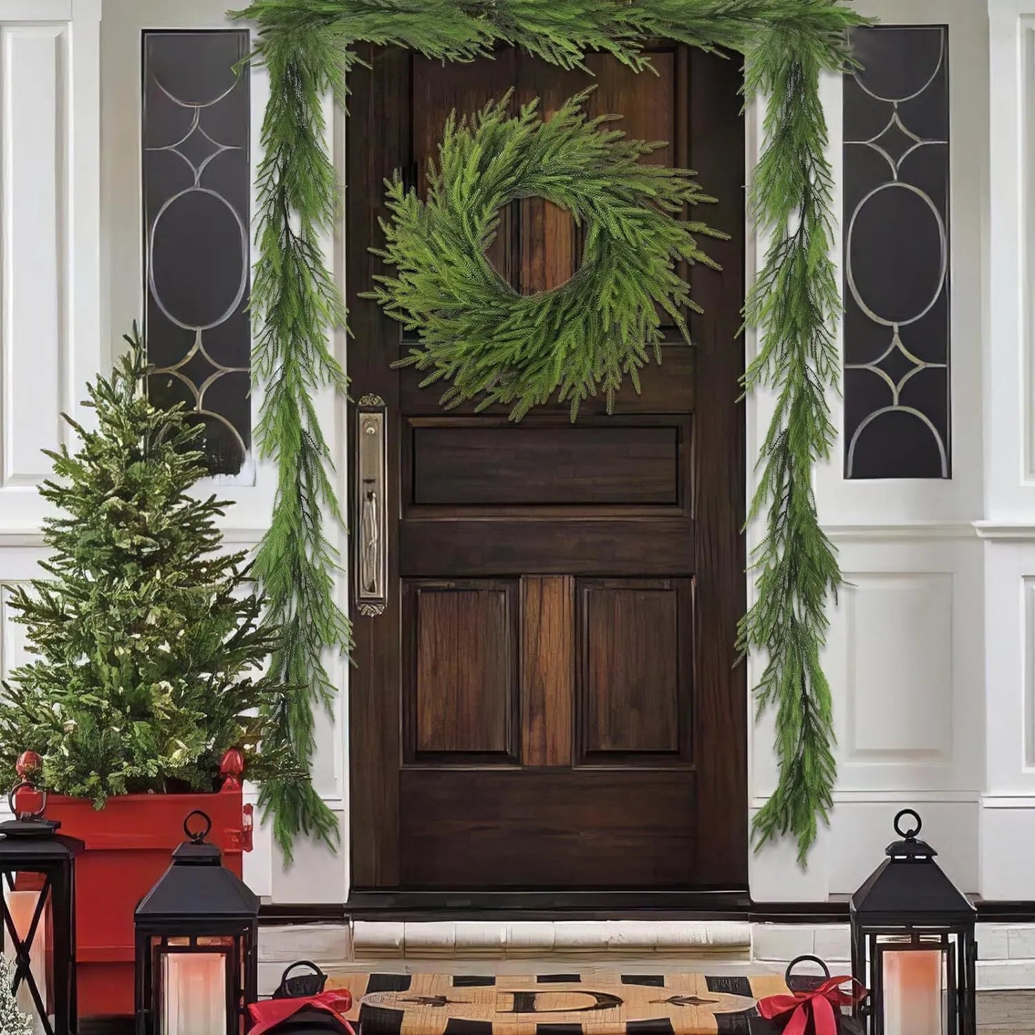 PE artificial front door garland with American country style design in 60cm length with varying leaf density options