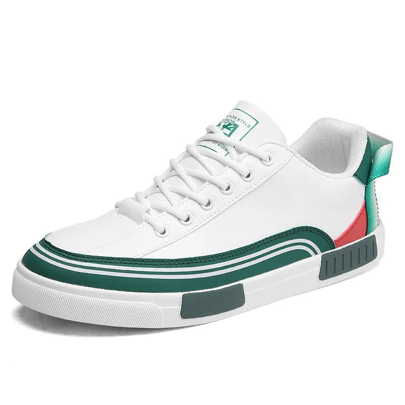 Men's canvas casual shoes with mesh ventilation panels in beige, white and green colours