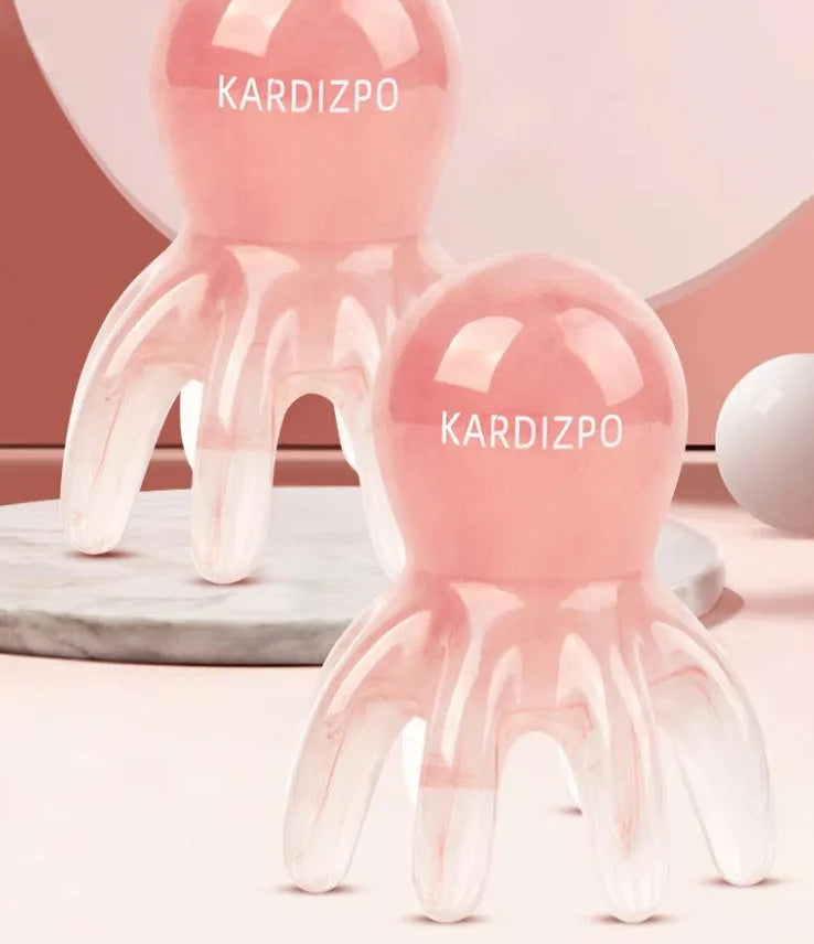 Pink natural resin octopus massage comb for periocular meridian and facial massage with storage bag