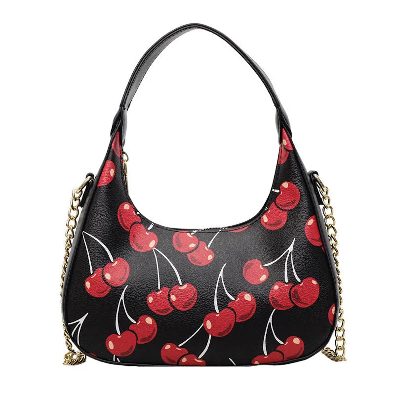 Autumn printed fashion underarm tote bag PU horizontal square with stitching and contrast colour details in black