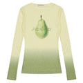 Women's yellow green gradient floral print long sleeve t-shirt on a hanger.