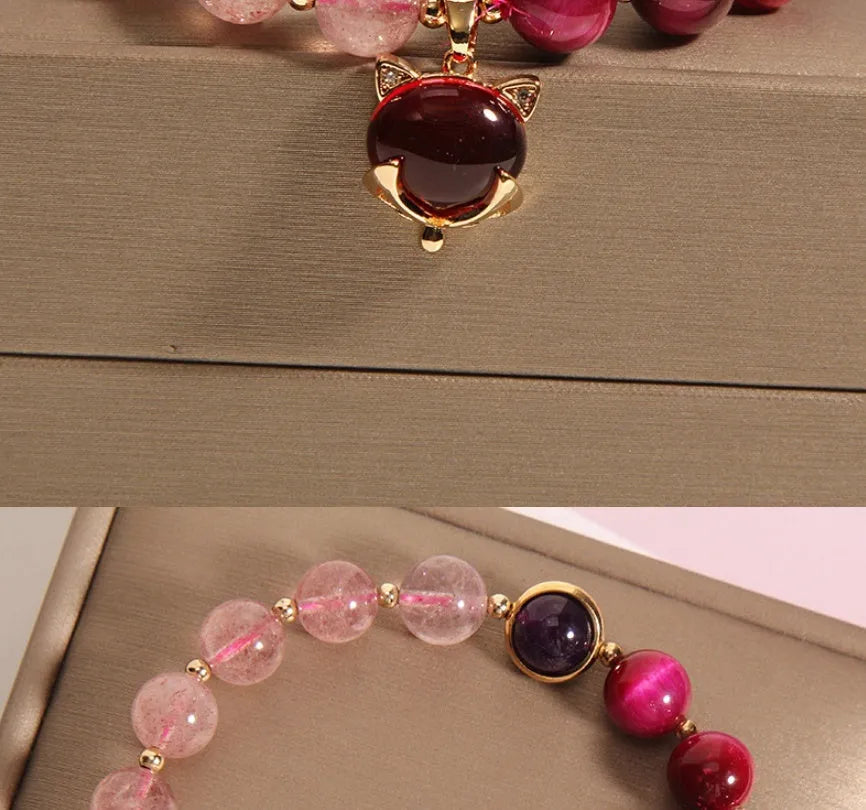 Women's elastic bracelet with strawberry crystals on elastic rope in uniform 18cm size