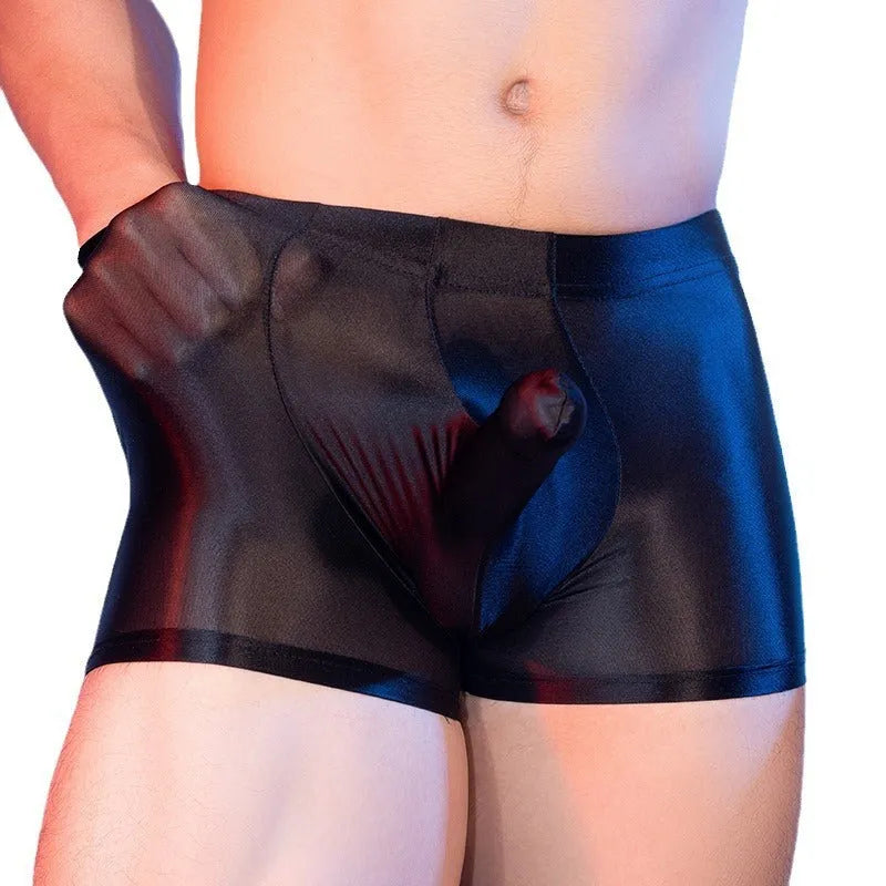 Men's red elephant print boxer shorts with mid waist and seamless nylon fabric