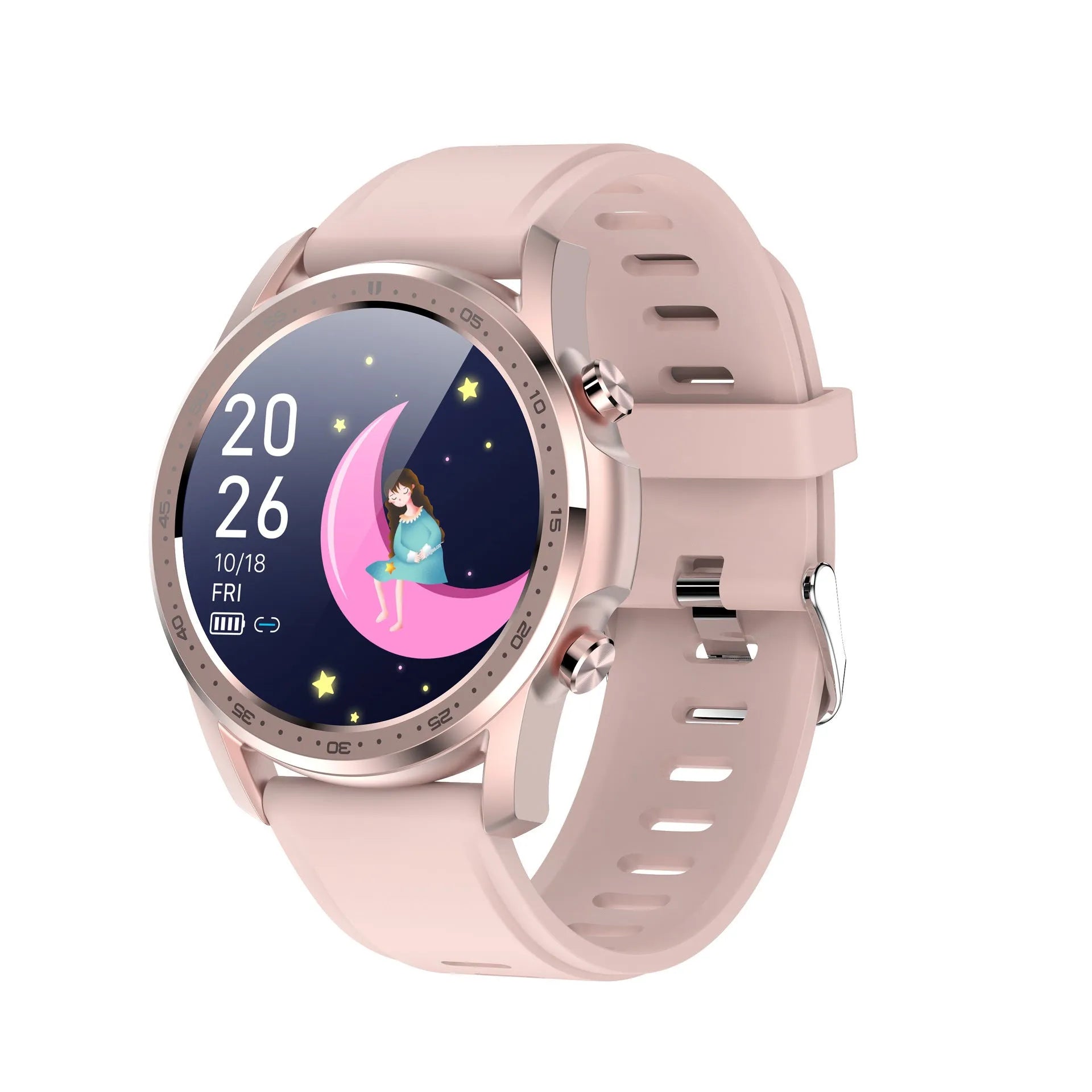 Black smart wristband with body temperature monitoring on a wrist, showing its 1.3-inch screen and zinc alloy case.
