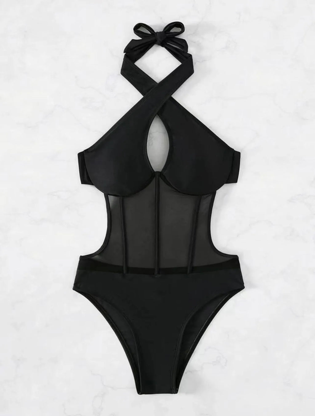 Ladies one-piece swimsuit bikini in black, rose red, or green, sizes S M L XL.