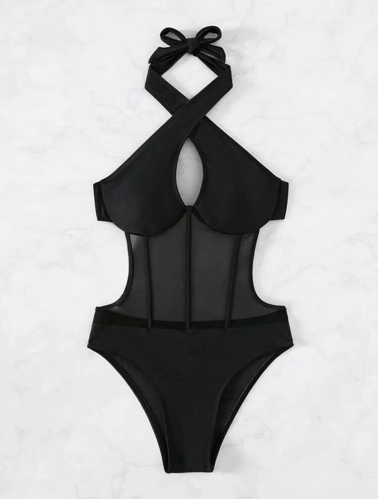 Ladies one-piece swimsuit bikini in black, rose red, or green, sizes S M L XL.