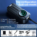 Wireless portable car air pump with LCD display, 6000mAh battery, and multiple nozzle attachments