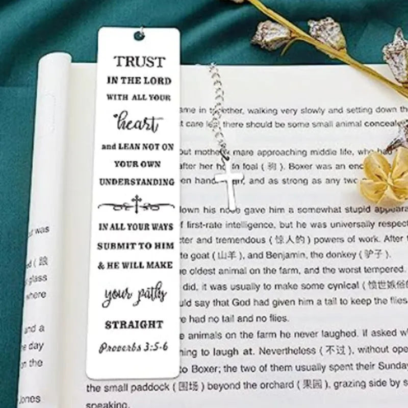 Stainless steel Bible verse bookmark with engraved text in European style design