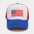 Red and blue contrast mesh adjustable baseball cap on a solid background