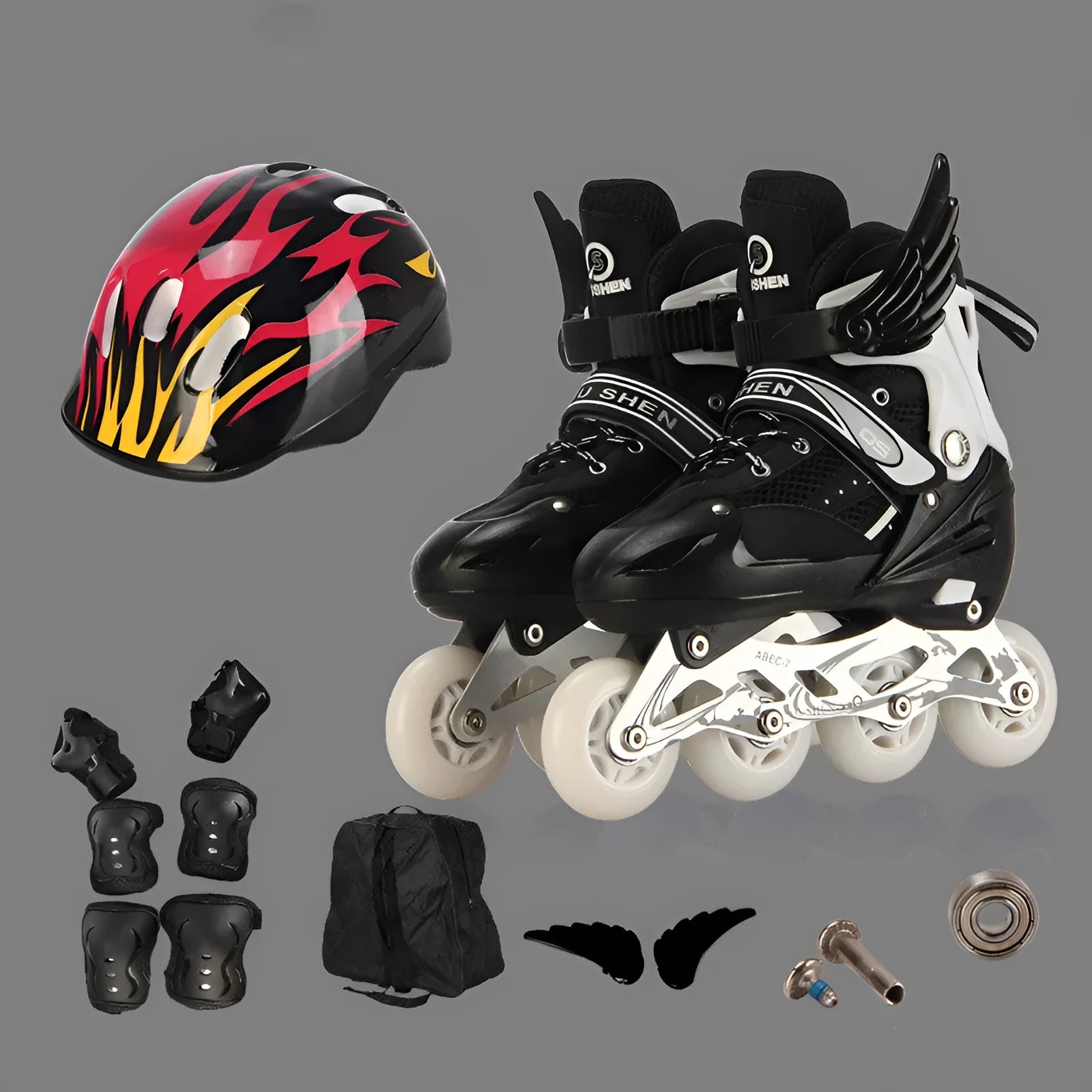 Adjustable children's roller skates with protective gear set in multiple colour options