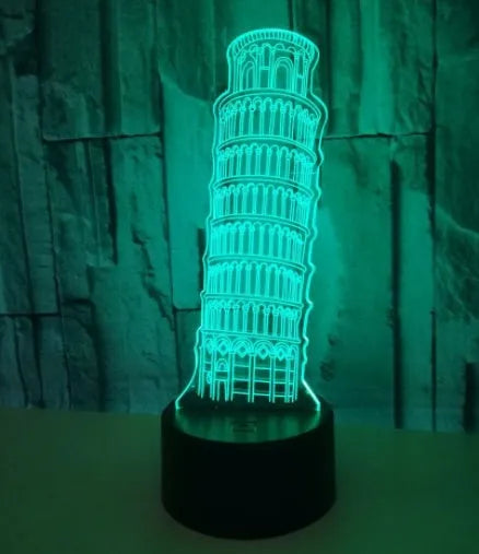 Leaning Tower of Pisa 3D nightlight with colour-changing LEDs on black square base