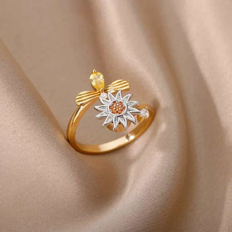 Copper decompression ring with adjustable opening in gold electroplated finish