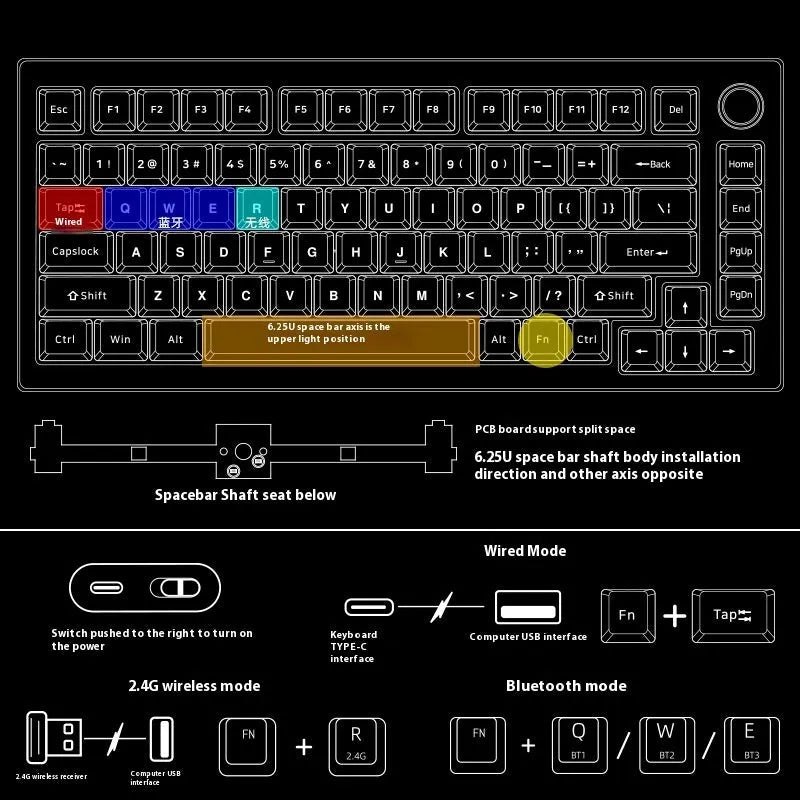 Heiji Snake aluminium mechanical keyboard kit in multiple colours with wireless receiver and tools