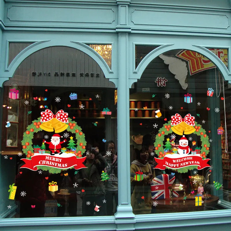Large non-adhesive electrostatic Christmas wall sticker with cartoon design for window decoration