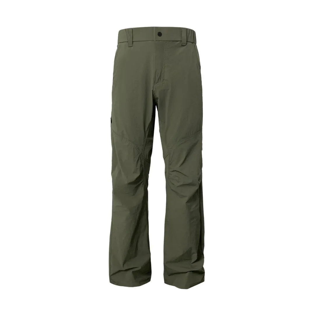 3D cut straight leg trousers with elastic waistband in five colour options showing contemporary deconstructed design