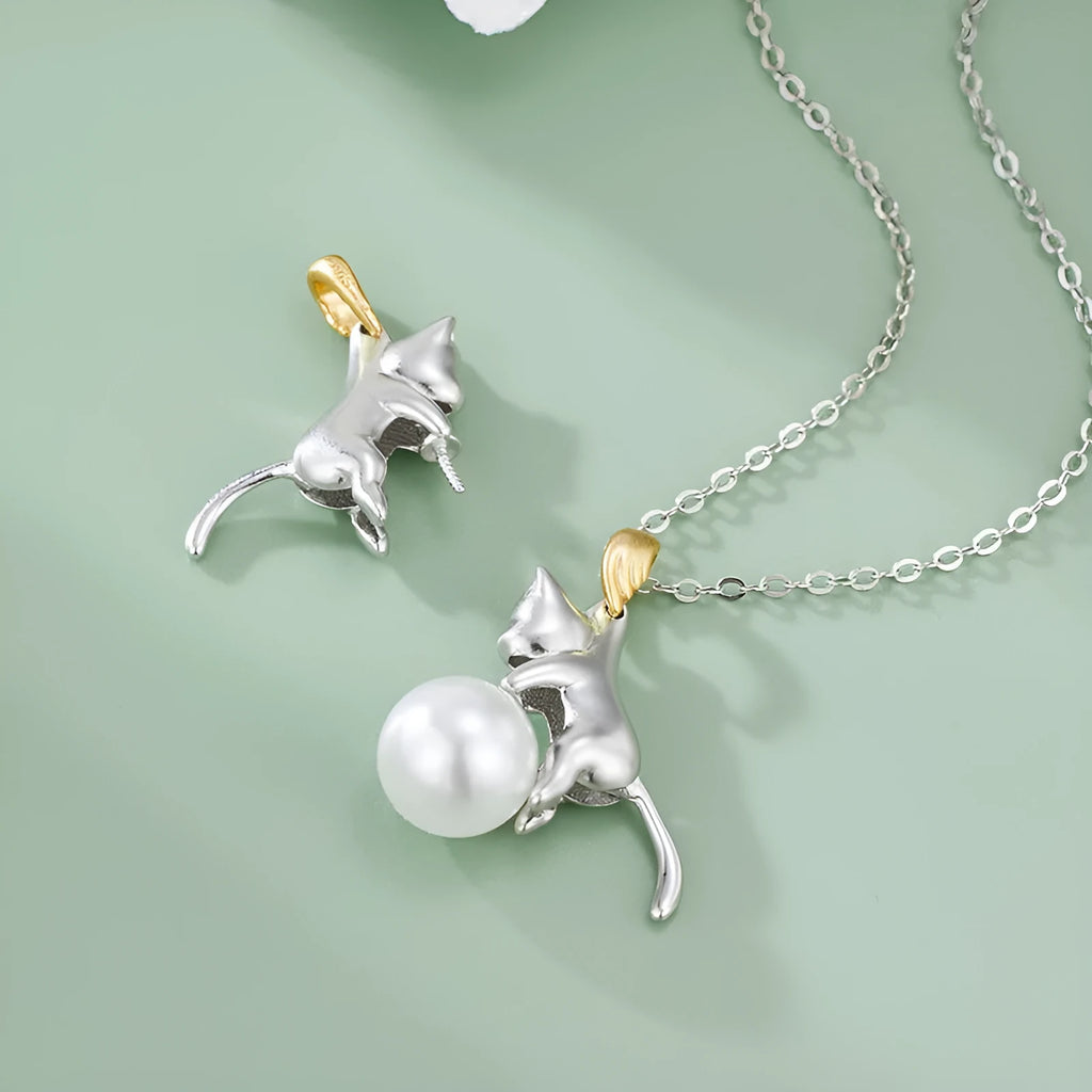 925 sterling silver clavicle chain necklace with cat pendant and electroplated finish