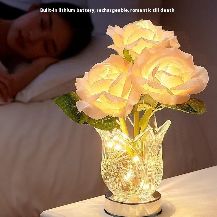 Crystal flowers design USB rechargeable touch control table lamp with infinite dimming