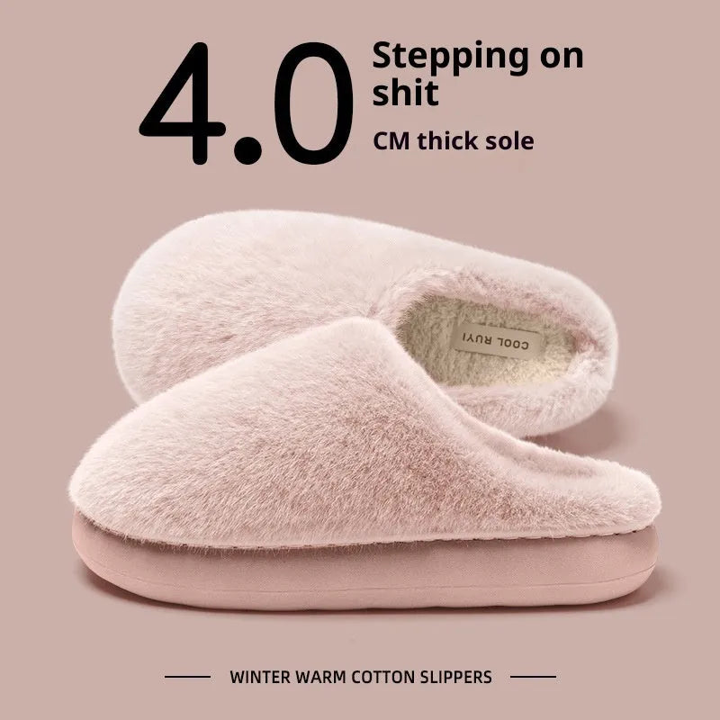 Non-slip Winter Insulated Cotton-padded Shoes for Couples Men's Warm Plush House Slippers with Artificial Wool Lining in Beige Green Pink Gray Khaki Sizes 36 to 45 Flat Heel Round Toe Wear-Resistant Outdoor Indoor Use