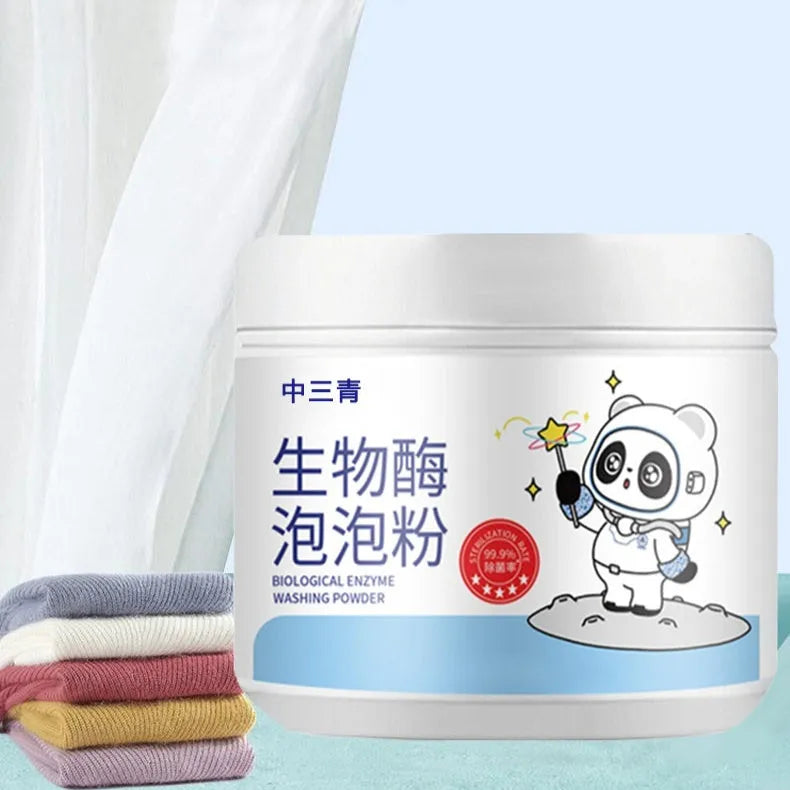 Bottle of biological enzyme bubble powder laundry detergent for down jackets and wool.