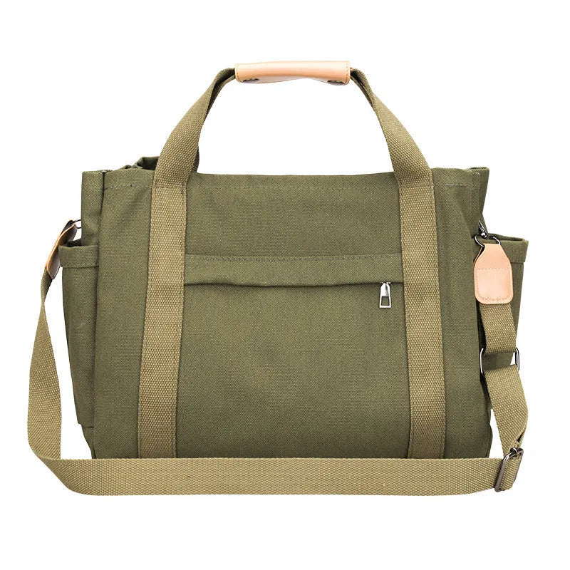 Women's large capacity canvas crossbody tote bag with organiser pockets in black colour