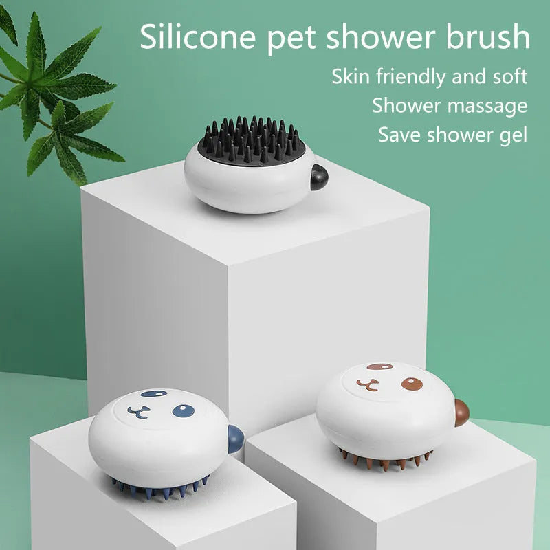 Panda-shaped silicone bath brush for washing cats and dogs with soft bristles