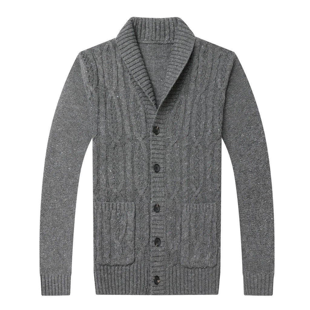 Men's Korean style jacquard patterned knitted cardigan jacket in straight cut design