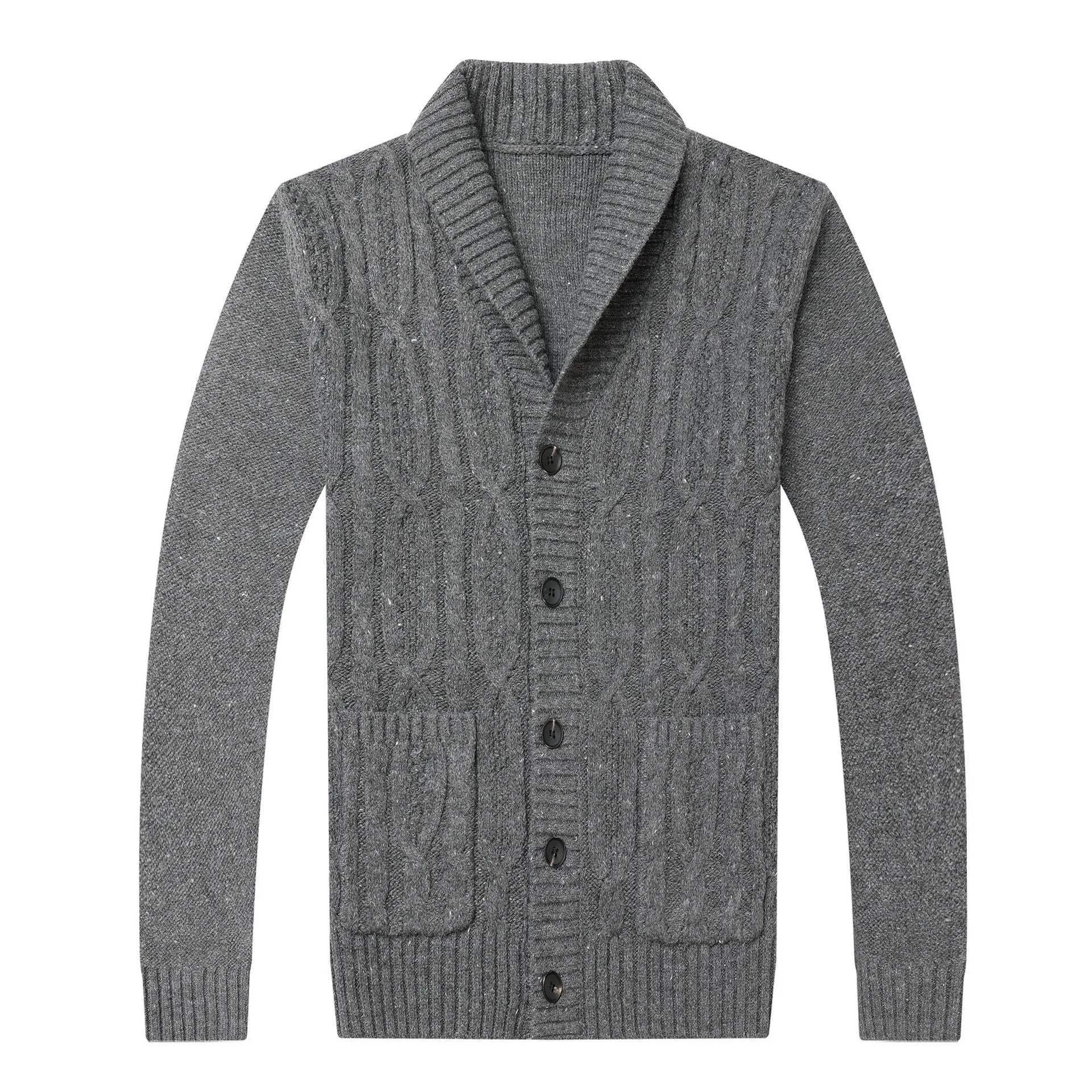 Men's Korean style jacquard patterned knitted cardigan jacket in straight cut design