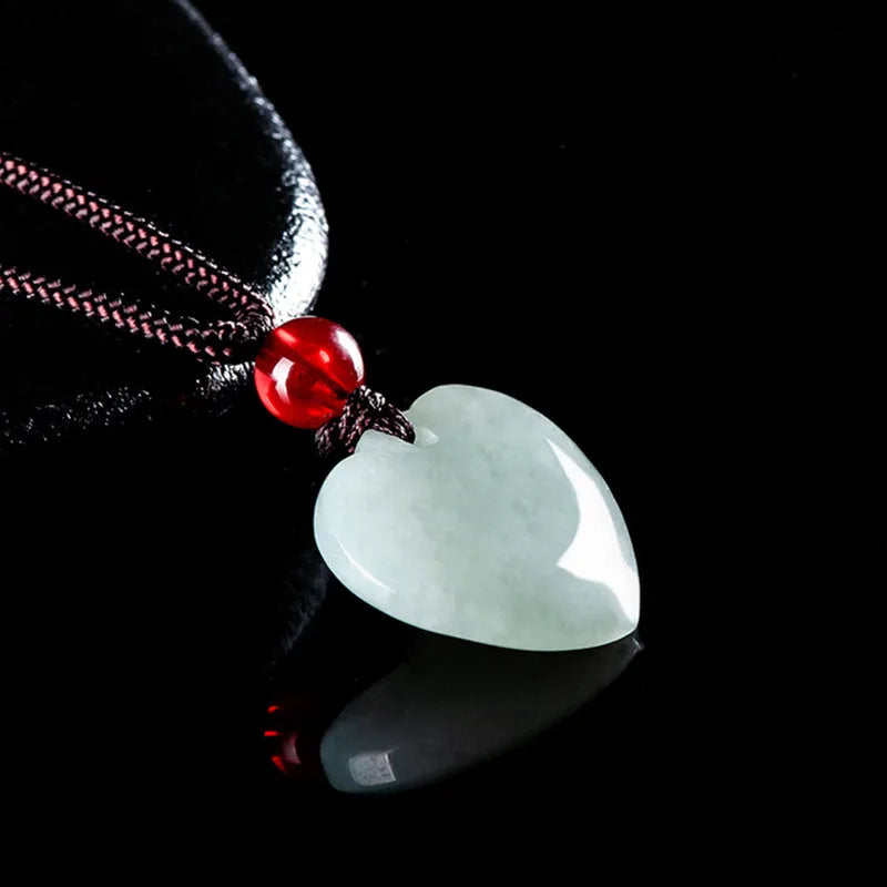 Jade Little Love carved pendant necklace with lanyard and certificate green stone unisex ethnic style